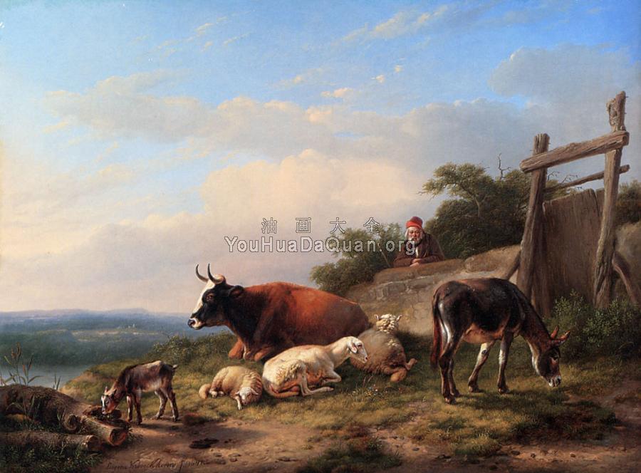 A Farmer Tending His Animals - 尤金·约瑟夫·维保盖文